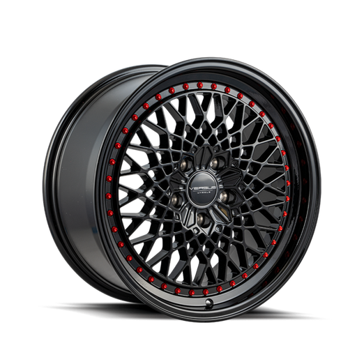 [VS62618855112BLACK RED RIVETS] VS626 18X8.5 5X112 +35 CB73.1 BLACK RED RIVETS