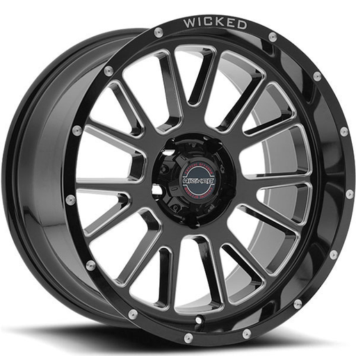 [W907A200880-24GBMW] Wicked Off-Road W907 20 X10 8x180 Gloss Black /Milled -24mm