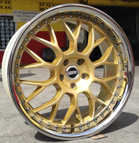 [REDLINE101G2025+17] REDLINE-101 GOLD/STAINLESS STEEL LIP 20X8.5 5X112+17 **STAGGERED ONLY**