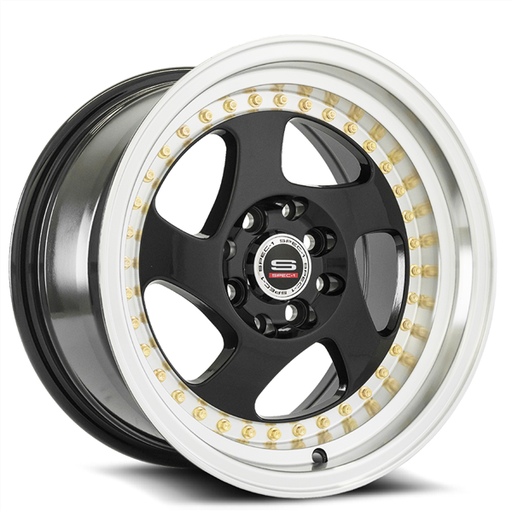 [SPT201580920GBML] SPEC-1 TRAK SPT-20 BLACK/MACHINE LIP GOLD RIVERTS 15X8.0 4X100/4X4.5 +20 +73.1