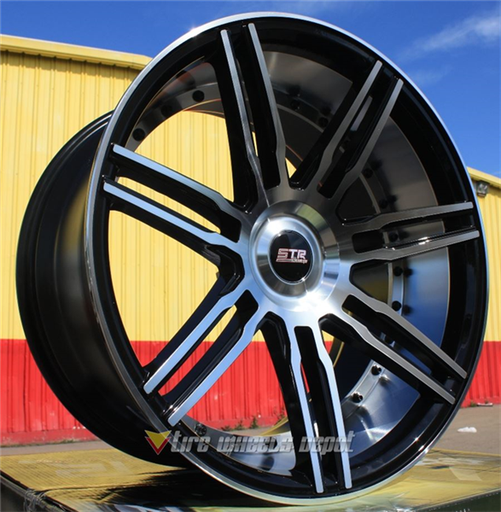 [STR619BMFL2000+15] STR RACING-619 BLACK/MACHINE FACE & LIP 20X9.0 BLANK+15 *STAGGERED ONLY*