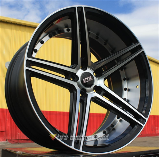 [STR620BMFL2000+15] STR RACING-620 BLACK/MACHINE FACE LIP 20X9.0 BLANK+15 **STAGGERED ONLY**