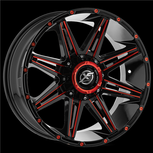[XF-220221281651180-44GBMLR] XF OFF-ROAD XF-220 GLOSS BLACK & RED MILLED 22X12 8X6.5/8X180 -44 +125.2 *NC*