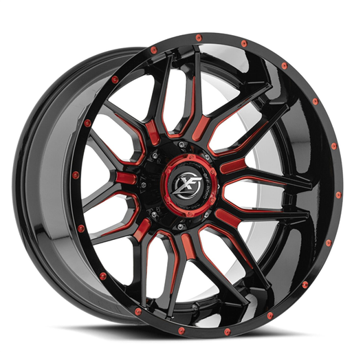 [XF-222221281651180-44GBRM] XF OFF-ROAD XF-222 GLOSS BLACK & RED MILLED 22X12 8X165.1/8X180 -44 +125.2 *NC*