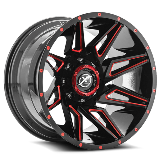[XF-218209051271397+12GBRM] XF OFFROAD-XF218 GLOSS BLACK/RED MILLED 20X9 5X127/5X139.7 +12 +78.10 *NC*