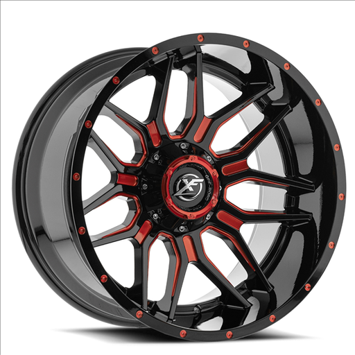 [XF-222201251271397-44GBRM] XF OFFROAD-XF222 GLOSS BLACK/MILLED RED 20X12 5X127/5X139.7 -44 +78.10 *NC*