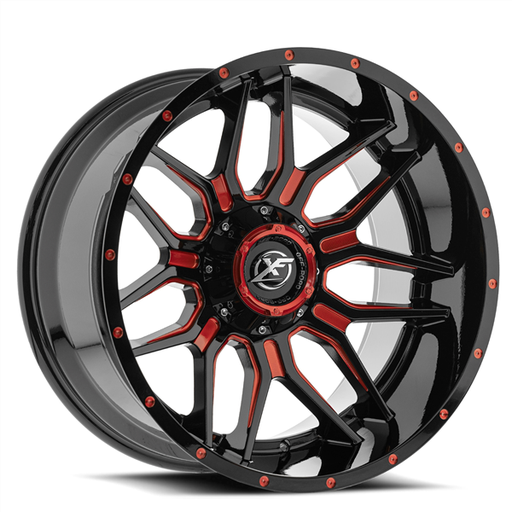 [XF-2222010BLANK5/6-12GBMLR] XF OFFROAD-XF222 GLOSS BLACK/RED MILLED 20X10 BLANK -12 +108 *5X135/5X5.5/6X135/6X5.5* *NC*