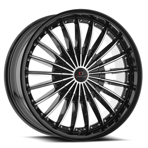 [CLV-32208551121143+35BM] CAVALLO CLV-32 GLOSS BLACK MACHINED 20X8.5 5X112/5X4.5 +35 +74.1*NC*