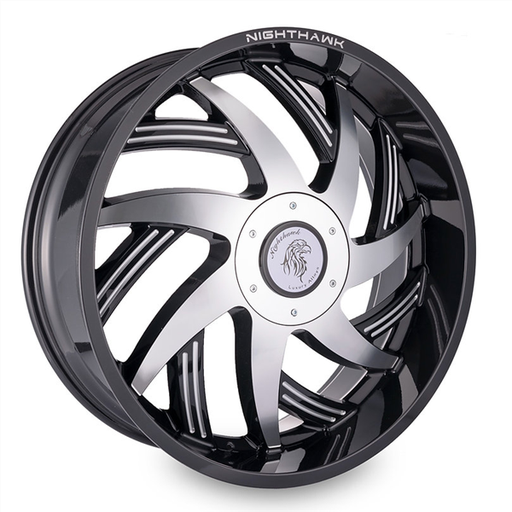 [N990BM2233+15] NIGHTHAWK LUXURY-N990 22X9.5+15 5X120/5X127 C.B 83.0 BLACK MACHINED **FLOATING CAPS**