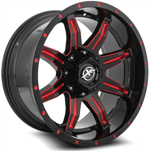 [XF-215201051397150-24GBMLR] XF OFFROAD-XF215 20X10 5X139.7/5X150 -24 C.B 110.3 GLOSS BLACK/RED MILLED