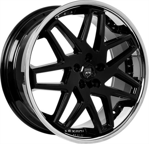 [703-2290-66-38BB] LEXANI NOVA 22X9 5X114.3 +38 C.B 74.1 GLOSS BLACK WITH STAINLESS CHROME LIP