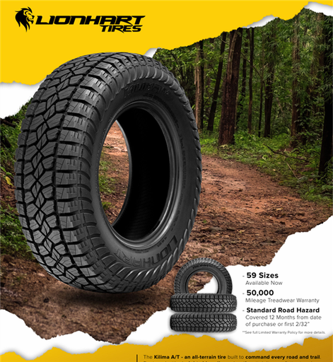 [LHGSKAT1770020] P255/70R17 LIONHART KILIMA A/T 112T BLK 600A-A 50K + ROAD HAZARD