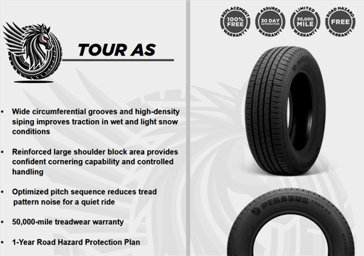 [1791117738] 235/65R17 PEGASUS TOUR A/S 104H 560A-A 50K+ ROAD HAZARD