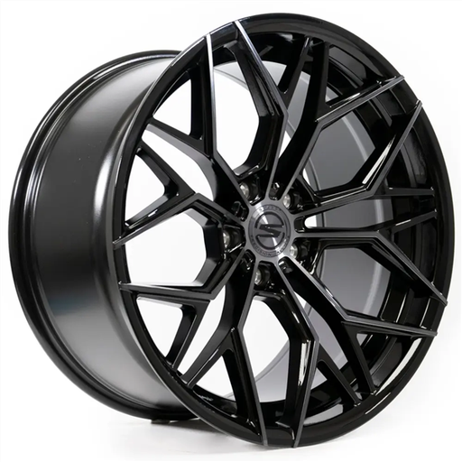 [S1052090F8P3806] SELECT SYNDICATE 20X9 5X112 +38 C.B 66.53 GLOSS BLACK WITH MACHINED DART TINT FACE AND LIP